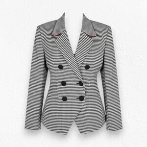 80s Vintage Ann Taylor White Black Double Breasted Crop USA Made Blazer Size 8